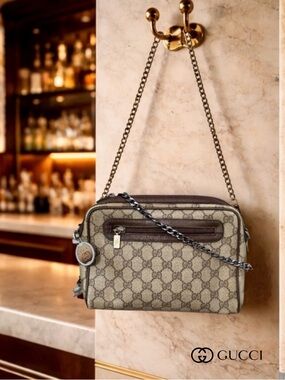 Gucci Beige and Brown GG Supreme Crossbody with Chain Strap